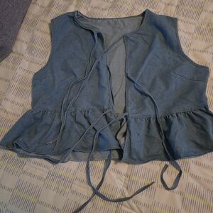 SHEIN Blue Denim Ruffle Hem Top